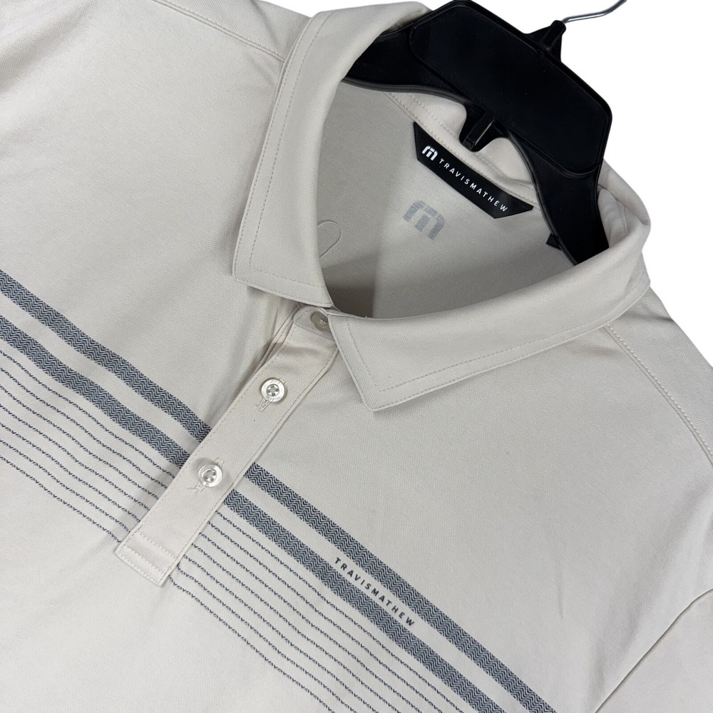 Travis Mathew Polo Shirt Mens XXL Cream Golf Performance Short Sleeve Stretch